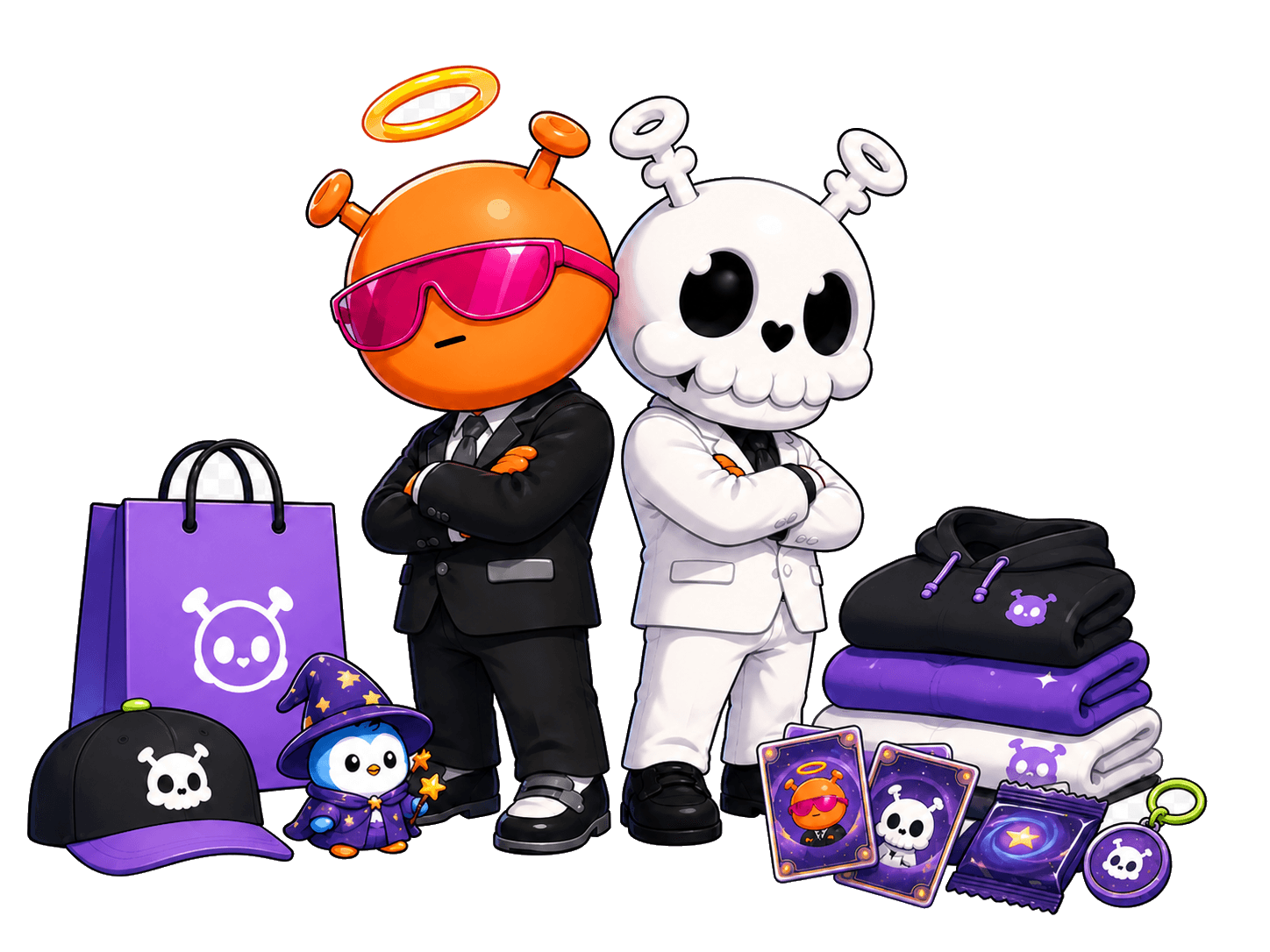 Quirkies characters with apparel, collectibles, and a Pudgy wizard